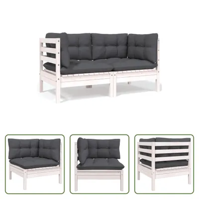 Produktbild von The Living Store Gartensofa 2-Sitzer mit Kissen in Weiß Massivholz Kiefer