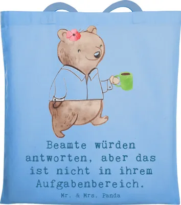 Produktbild von Mr. & Mrs. Panda Tote Bag Beamtin Humor - Sky Blue - Geschenk, Berufe, Shopping Tasche, Freude, Geschenke mit Herz, Lacher, Beutel, Laptoptasche, Beruf, Berufsprodukte