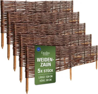 Obrázok produktu pre Creative Home Ohraničenie záhonov z vŕbového prútia, sada 5 ks | 120 x 30 cm (+/- 1 cm)