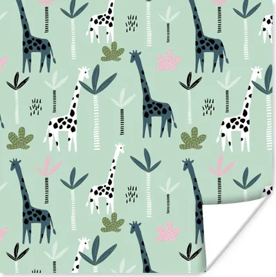 Produktbild von MuchoWow® Poster Dschungel - Giraffe - Palme 100x100 cm - Babyzimmer
