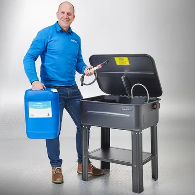 Produktbild von Datona - Teilewaschgerät 90 L für Kaltreiniger 10 L - Komplett-Set mit Reinigungsbürste & Schlauch - Motorreiniger Motorradreiniger Werkstattausstattung Öl- und Fettlöser