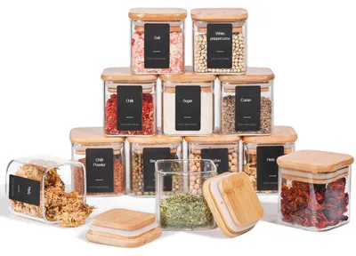 Imagen del producto de Elzusha - Frascos de vidrio para hierbas con tapa de bambú, 120 ml