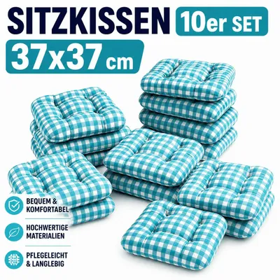 Produktbild von 10 Stuhlkissen Sitzkissen Sitzpolster Outdoor Indoor Kissen Gartenkissen 37x37cm