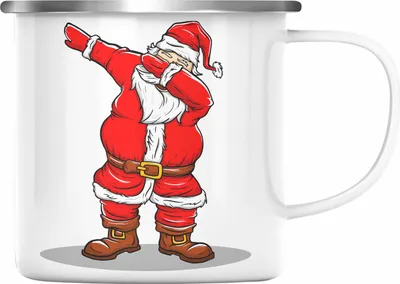 Produktbild von Trendation - Weihnachten Emaille Tasse Weihnachtsmann für Kinder WeihnachtsEmaille Tasse Lustig Geschenk Jungs Jungen Mädchen Cute Lebkuchen Grafik Becher (Silber)