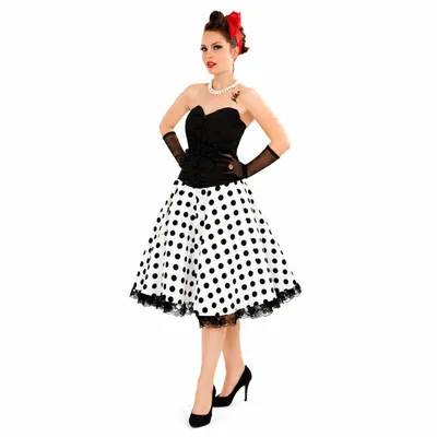 Produktbild von Rockabilly Rock 50er Jahre Schwarz Weiß Vintage Tellerrock im Rock'n'Roll Stil mit klassischem Polka-Dot-Muster (34)