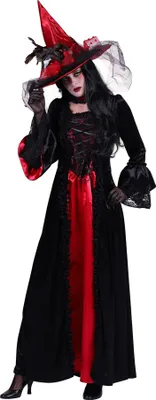 Produktbild von T2786-0105-S schwarz-rot Damen Hexenkostüm Vampirkleid lang Gr.S