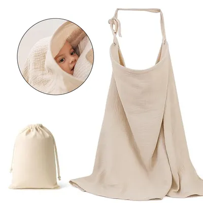 Produktbild von Stilltuch für unterwegs mit Baumwolltasche, Stillhalstuch mit verstellbarem Kragen, 71*95cm, Stillabdeckung aus atmungsaktivem Musselin