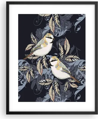 Produktbild von Gerahmtes Poster - Schwarzer Rahmen - Vögel Blätter Ornament - 40x50 cm - Wand Bild - Wanddeko - Wandbilder - Kunstposter - Wandposter - Bilderrahmen - Bilder - Kunstdruck - P2BPA40x50-4408
