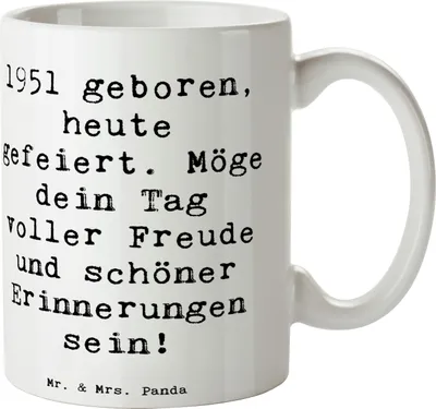Produktbild von Mr. & Mrs. Panda Tasse Spruch 1951 Geburtstag - Weiß - Geschenk, Becher, Trinkbecher, Geburtsjahr, geboren, Geburtstagsfeier, Nostalgie, Feier, Teetasse, Glückwunsch