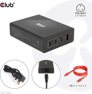 Obrázek produktu pro Club3D Ladegerät   3xUSB Typ C, 1xUSB Typ A, PD 132W, GaN retail
