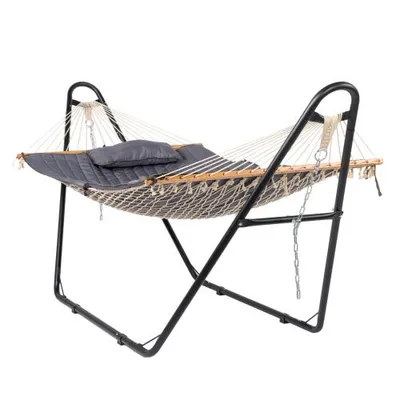 Immagine prodotto di Amaca FCH con telaio, telaio per amaca in metallo, doppia barra di sostegno con cuscini, fino a 250 kg, 315x101x133 cm