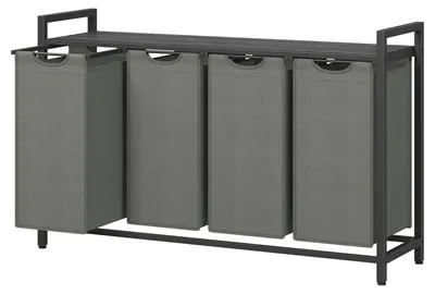 Produktbild von Wäschekorb 4 Fächer - Wäschesammler mit Ablage - 4 x 40 L Wäschesäcke abnehmbar aus Oxford-Gewebe - Metallrahmen - 116 x 33 x 72 cm - Grau