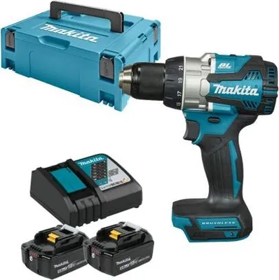 Zdjęcie produktu dla Makita DDF489RTJ, Śrubokręt, Uchwyt pistoletowy, 1/2", Czarny, Niebieski, Stal, Deep discharge, Bezszczotkowy
