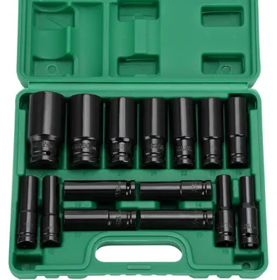 Immagine prodotto di Set di bussole per avvitatore a percussione, 15 pezzi, 1/2 di pollice, da 8 a 32 mm, in acciaio cromo-vanadio