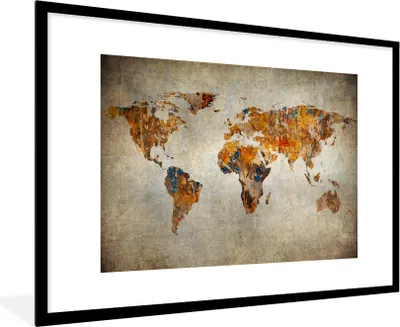 Produktbild von MuchoWow® Gerahmtes Poster Weltkarte - Vintage - Abstrakt - Kinder - Jungen - Mädchen 90x60 cm - Poster mit Schwarzem Bilderrahmen Wandposter Rahmen Foto Bilder - Wanddekoration - Fotos
