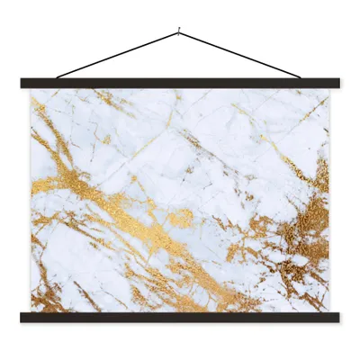 Produktbild von MuchoWow® Textilposter Marmor - Gold - Weiß - Luxe - Marmoroptik - Glitzer 60x45 cm mit schwarzem Rahmen - Poster Schlafzimmer