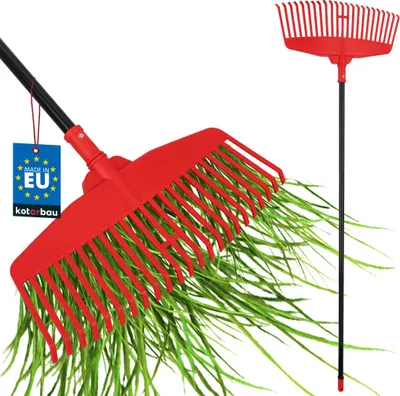 Image de KOTARBAU® Rateau À Feuilles Plastique 48 cm avec Manche en Aluminium Extra-Click Rateau Jardin Ramasse Feuilles Léger Rouge & Noir Ergonomique