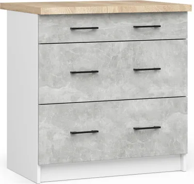 Produktbild von Küchen-Unterschrank mit Arbeitsplatte OLIWIA Weiß, Beton B80xH85xT46 cm