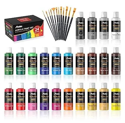 Zdjęcie produktu dla Farby akrylowe zestaw 24 kolory 60ML pędzle dla dzieci dorosłych