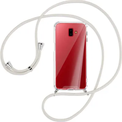 Produktbild von Handykette Backcover-Schutzhülle mit Band (Metall silberfarben) für Samsung Galaxy J6 Plus - broken white