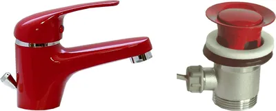 Produktbild von Wagner Waschtischarmatur Rot, Messing, Höhe 10cm, Ausladung 11cm, Hochdruck Einhebelmischer, Excentergarnitur, wassersparend, für 35mm Loch, Schnellmontage