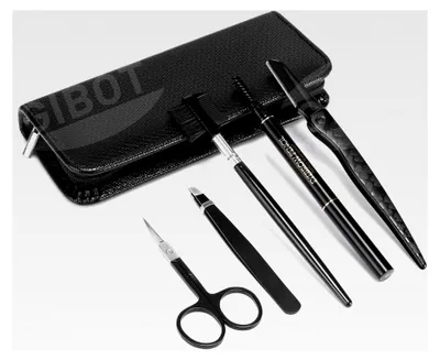 Produktbild von Augenbrauen Set, 5-teiliges Set mit rostfreier Stahl-Pinzette, Augenbrauenschere, Augenbrauenbürste, Augenbrauenrasierer, Augenbrauenstift und Reiseetui für Frauen und Männer
