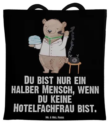 Produktbild von Mr. & Mrs. Panda Jutebeutel Hotelfachfrau Herz - Schwarz - Geschenk, Jutetasche, Spruch, Lustig, dokumententasche, Hotelier, Ausbildung, Witzig, Uni Tasche, Shopping