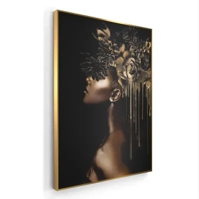Zdjęcie produktu dla STYLER Obraz w ramie 50x70 cm dekoracja ścienna do salonu sypialni biura nowoczesny artystyczny motyw kobieta złote kwiaty czerń ARTBOX YOWITA