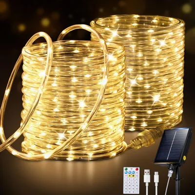 Solar-Lichterkette 20 m 200 LED, IP65, 19 Modi, warmweiß