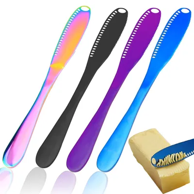 4er-Set Edelstahl-Butterstreicher, 3-in-1, mit Löchern und Wellenschliff