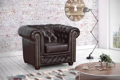 Produktbild von Chesterfield Sessel 1 Sitzer in Kunstleder Vintage braun Couch Polstersofa Sofa