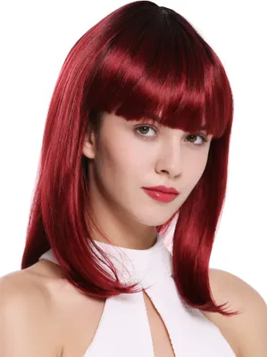 Produktbild von WIG ME UP Perücke kurz Longbob Pony Schwarz Rot DY46A-YS871S1B