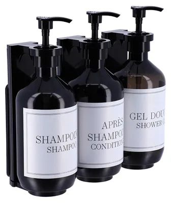 Produktbild von Set aus 3 schwarzen kunststoffspendern 500 ml bedruckt mit wandhalterung zur befestigung oder 3m - schwarz - Tendance