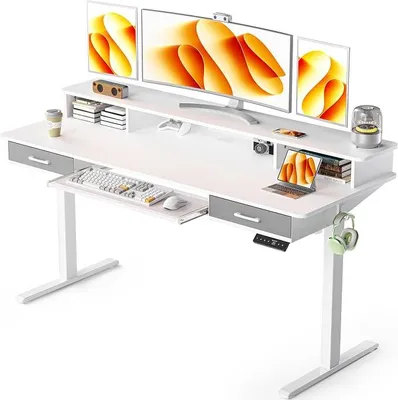 Imagen del producto de Escritorio de altura ajustable, 160 x 60 cm, color blanco
