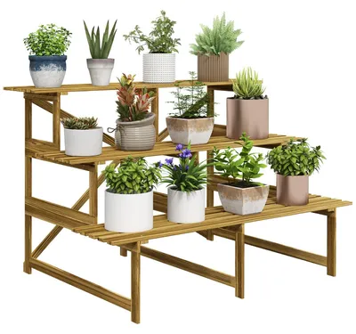 Immagine prodotto di Scala per piante Mensola per fiori 3 gradini in legno di abete 120x80x78 cm per giardino balcone e terrazza