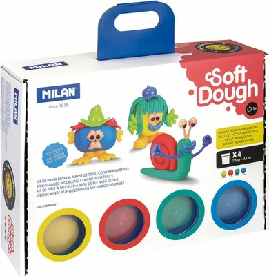 Produktbild von Milan 913304HF, Knetmasse, Blau, Grün, Rot, Gelb, Kind, 4 Stück(e), Kunststoff-Topf, 4 Farben