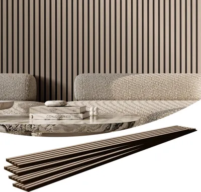 Zdjęcie produktu dla Zestaw 4 paneli akustycznych - Listwy ścienne 2400x200x21mm - Poprawiają izolację akustyczną i akustykę pomieszczenia - Idealne do salonów i biur