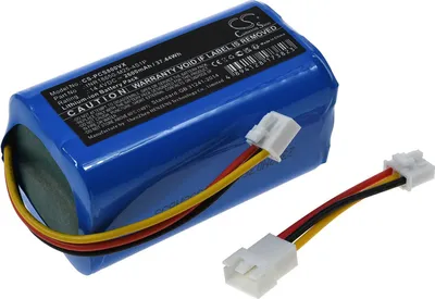 A blue battery pack with wires and connectors is shown against a white background.