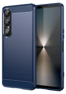 Produktbild von Für Sony Xperia 1 VII Carbon Fiber Brushed Design Textur TPU Hülle Cover Blau