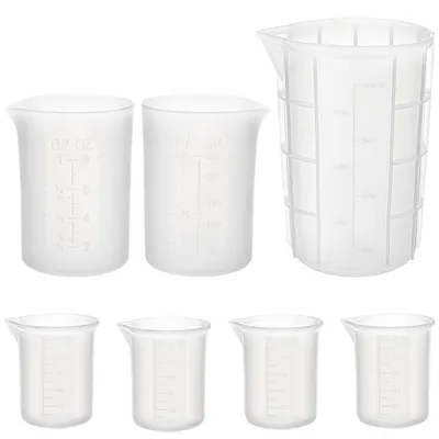 Produktbild von Silikon Messbecher Set 7 Stück mit Skala, 100ml/250ml/700ml, für Epoxidharz & Gießanwendungen