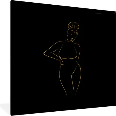Produktbild von MuchoWow® Gerahmtes Poster Frau - Schwarz - Gold - Strichzeichnung 40x40 cm - Poster mit Schwarzem Bilderrahmen Wandposter Rahmen Foto Bilder - Mit Rahmen - Wanddekoration Schlafzimmer