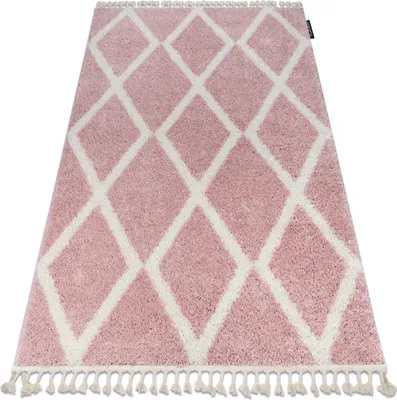 Produktbild von Teppich BERBER TROIK A0010 rosa / weiß Franse berber marokkanisch shaggy Rosa 180x270 cm