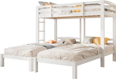 Produktbild von Etagenbett mit 3 Schlafgelegenheiten, Lattenrost und Leiter, 90x200 cm, Hochbett, Kinderbett mit Rausfallschutz, Kiefer
