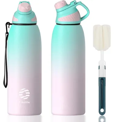 Produktbild von Edelstahl Trinkflasche Sport Magnetischer Deckel 1500ml BPA-Frei Auslaufsicher Thermo Grün&rosa