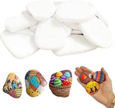 Productafbeelding van Platte stenen om te beschilderen - 16 stuks - wit - natuurlijke rivierstenen - 5 tot 8 cm - ook voor aquariumdecoratie