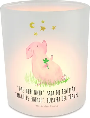 Produktbild von Mr. & Mrs. Panda dekolicht Schwein Glück - Transparent - Geschenk, Träume, Windlicht aus Glas, Teelichthalter, Teelicht, Motivation, Glücksbringer, Lustige Sprüche, Ziele