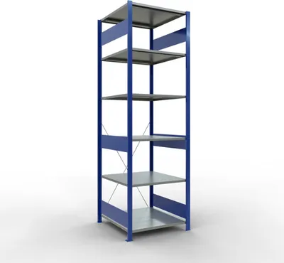 Produktbild von Schulte Fachbodenregal MULTIplus150 Stecksystem | Grundregal | HxBxT 250x75x80cm | 6 Ebenen | Fachlast 150kg | Enzianblau/Verzinkt