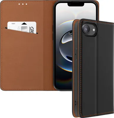 Image de Avizar, étui en cuir véritable pour iPhone 16e Wallet, noir