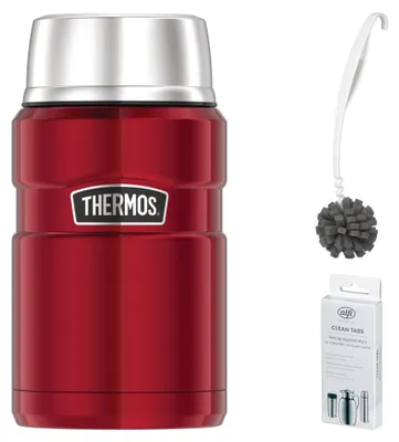 Image de THERMOS STAINLESS KING FOOD JAR 0,71 l Thermobecher cranberry red polished – Vorteilsset mit Reinigungsbürste CLEAN FIX 30 cm + CLEAN TABS (20 Stück) | HAN 4001248071 | EAN 5010576927712