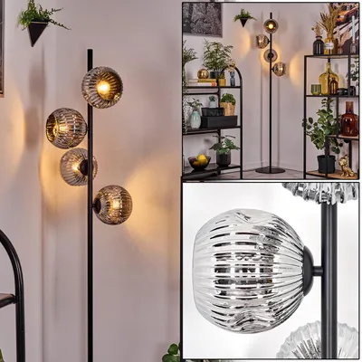 Produktbild von Villamare Stehlampe aus Metall/Riffelglas in Schwarz/Chrom-/Rauchfarben